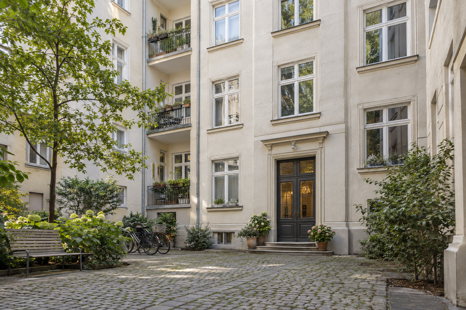 Gepflegtes städtisches Mehrparteienhaus mit Hauseingang